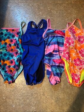 Girls One-Piece Swimsuit Bundle - size 12. Speedo, dolphin, tyr